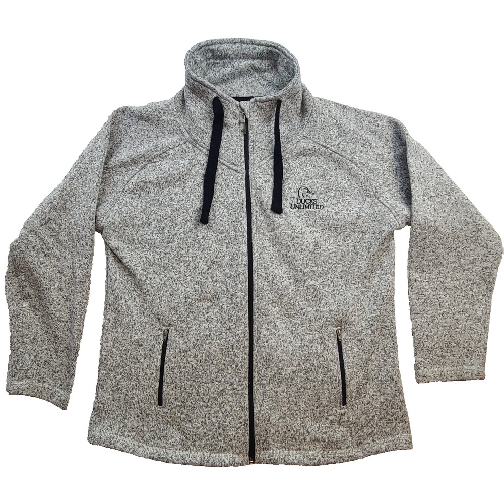 Ducks Unlimited Women’s XL Gray Sweater Fleece Full Zip Jacket Embroidered Logo